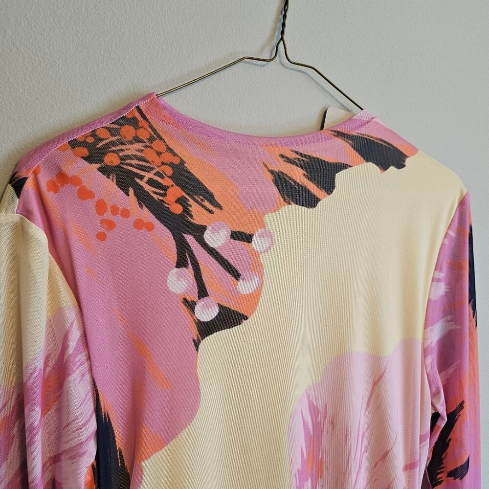 Farm Rio x Anthropologie Long Sleeve Mock-Neck Mesh Mini Dress Large Floral - Picture 3 of 11